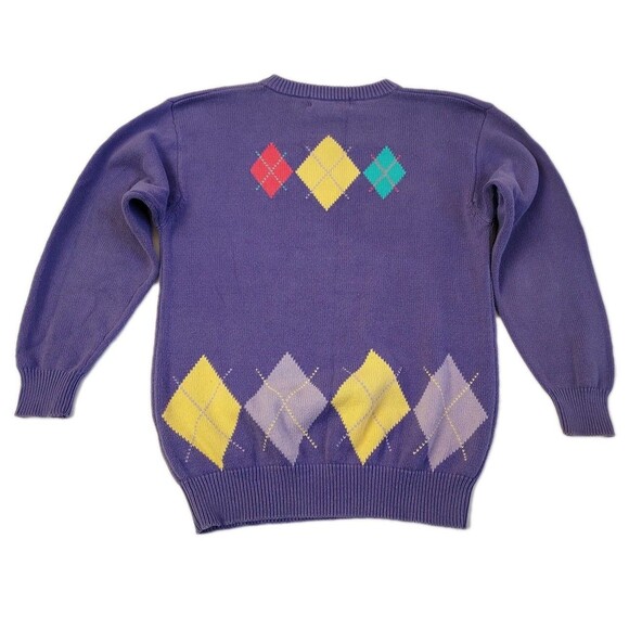 Vintage Mens Tulchan Purple Cotton Argyll Diamond Knit Crew Neck Pullover Size M - Picture 8 of 8